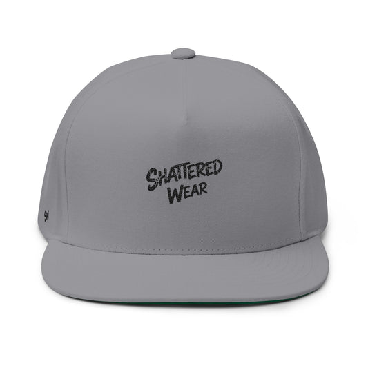 Shattered Wear Embroidered Flat Bill Cap White