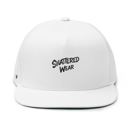 Shattered Wear Embroidered Flat Bill Cap White