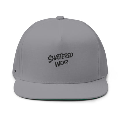 Shattered Wear Embroidered Flat Bill Cap White
